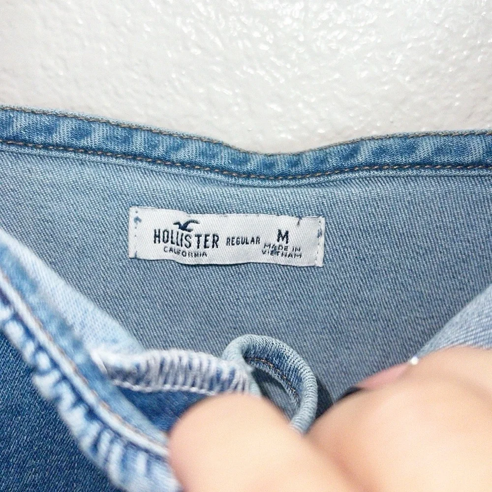 Hollister Chambray Tank Fitted Bodycon Tie Keyhole Front Pull On Mini Dress - Picture 8 of 10